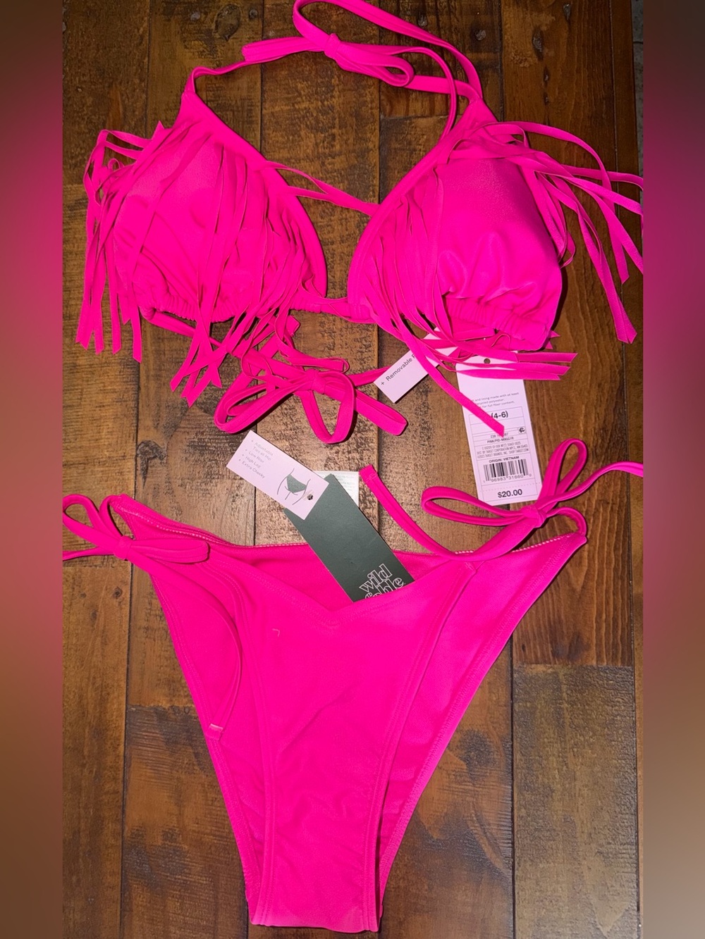 Target Neon Pink Fringe Triangle Bikini Set